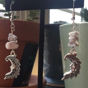 White Howlite Crescent Moon Earrings